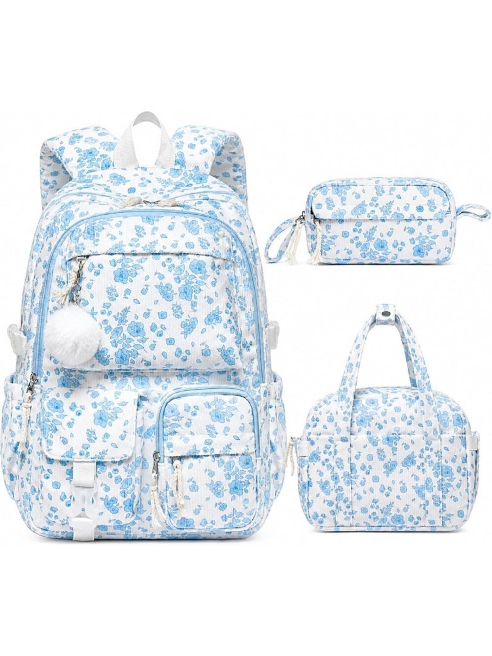 Stylish 3PCS Corduroy Backpack Set for Girls - Includes Lunch Box & Pencil Case